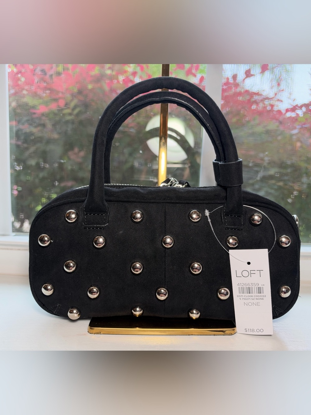 NWT🌷LOFT Black Studded Mini East West Satchel Handbag - Picture 5 of 11